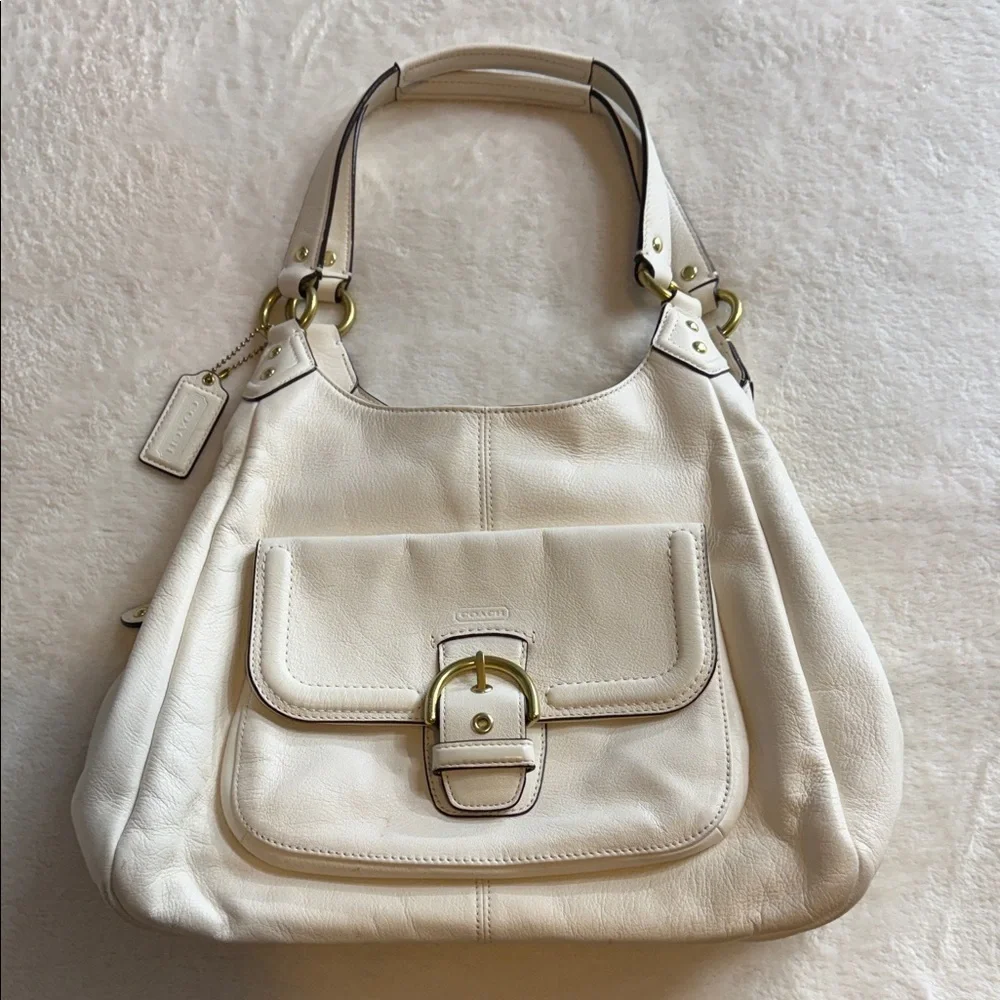 Coach Campbell Triple Entry Pebbled Leather Hobo – Style F24868 in Cream/Ivory